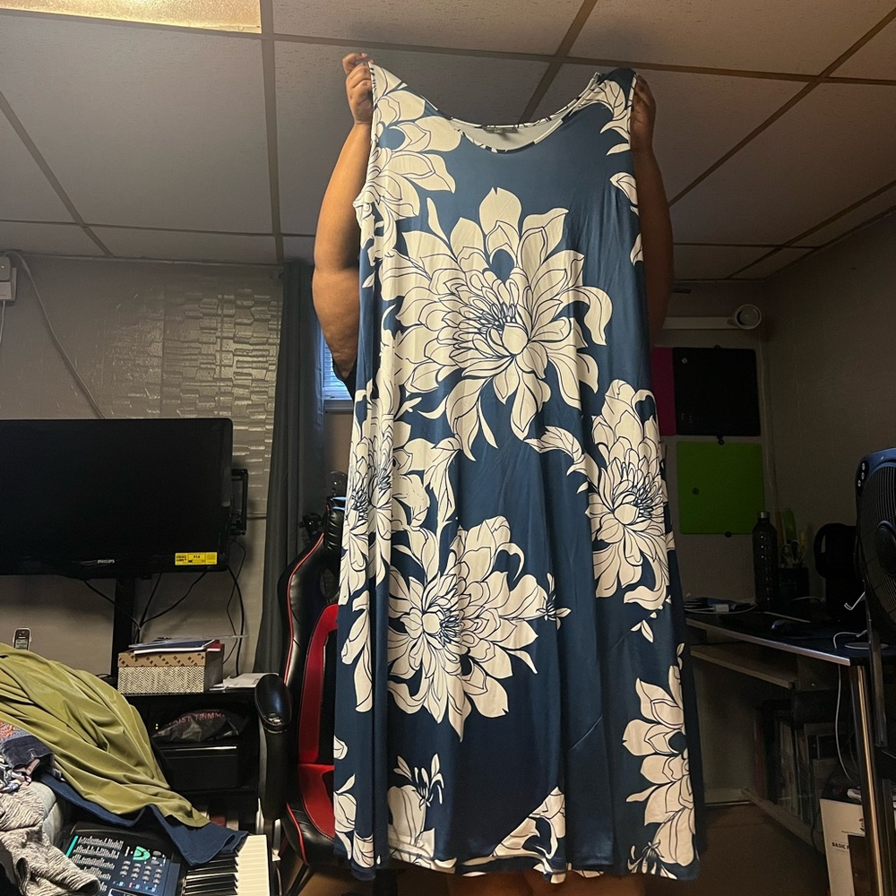 Floral Print Blue Maxi Sleeveless Dress